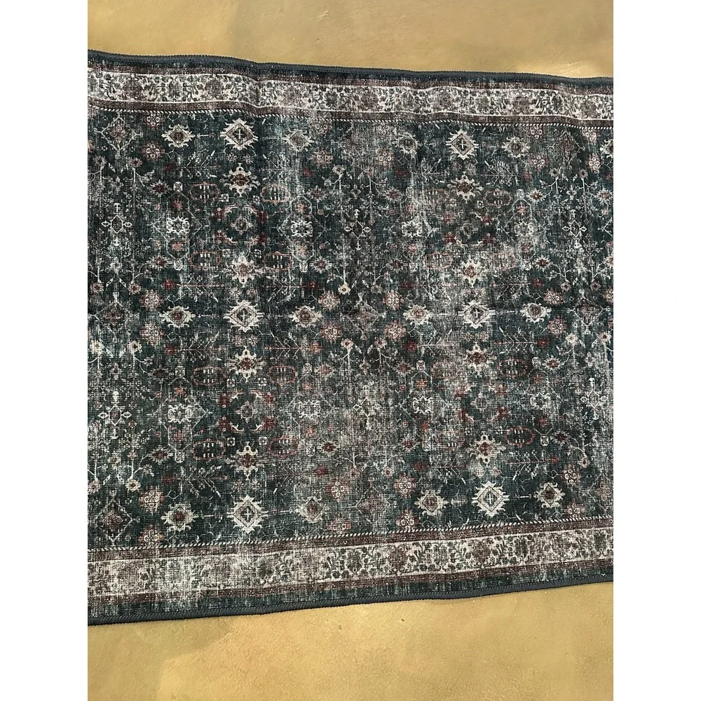 Washable Rug Adiva Lavinia 'Antrasit' Runner Dark Teal Blue Burgundy Red 2'6